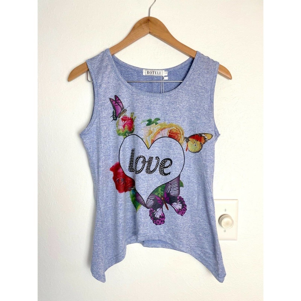 BOTELI Tank Top Women's S/M Short Sleeve Love Multicolor Lagenlook Hem